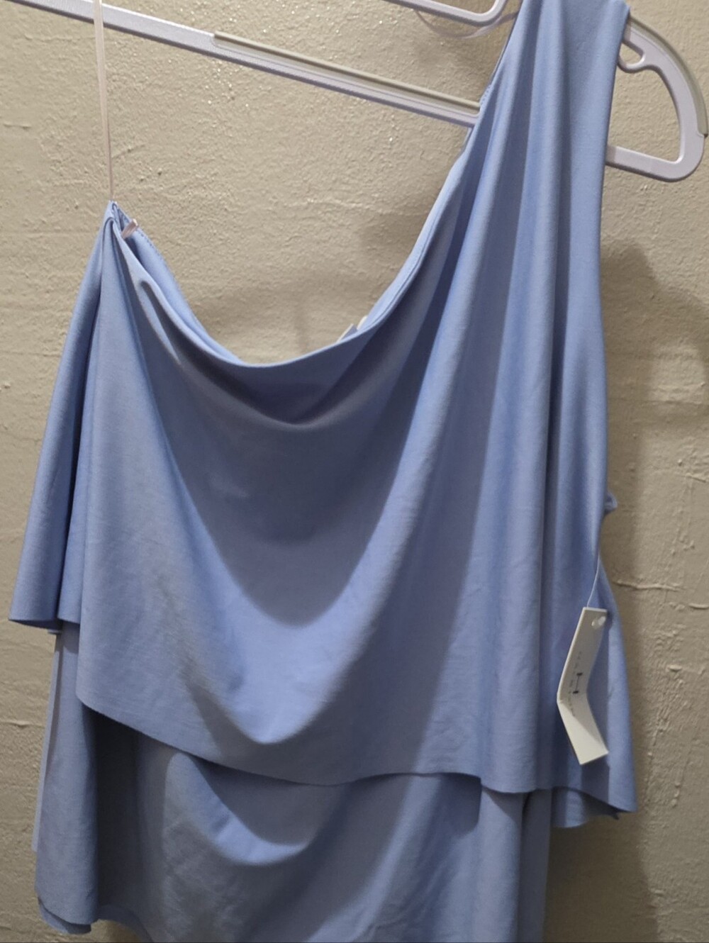 Halston Light Blue Cowl Neck Draped One-Shoulder Sleeveless Women’s Top